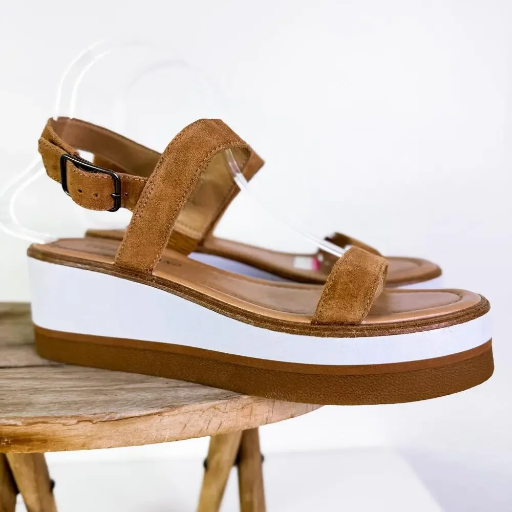 Lucky Brand LK-Tamri Suede Strap Wedge Platform Summer Sandals Cognac sz 9M NEW